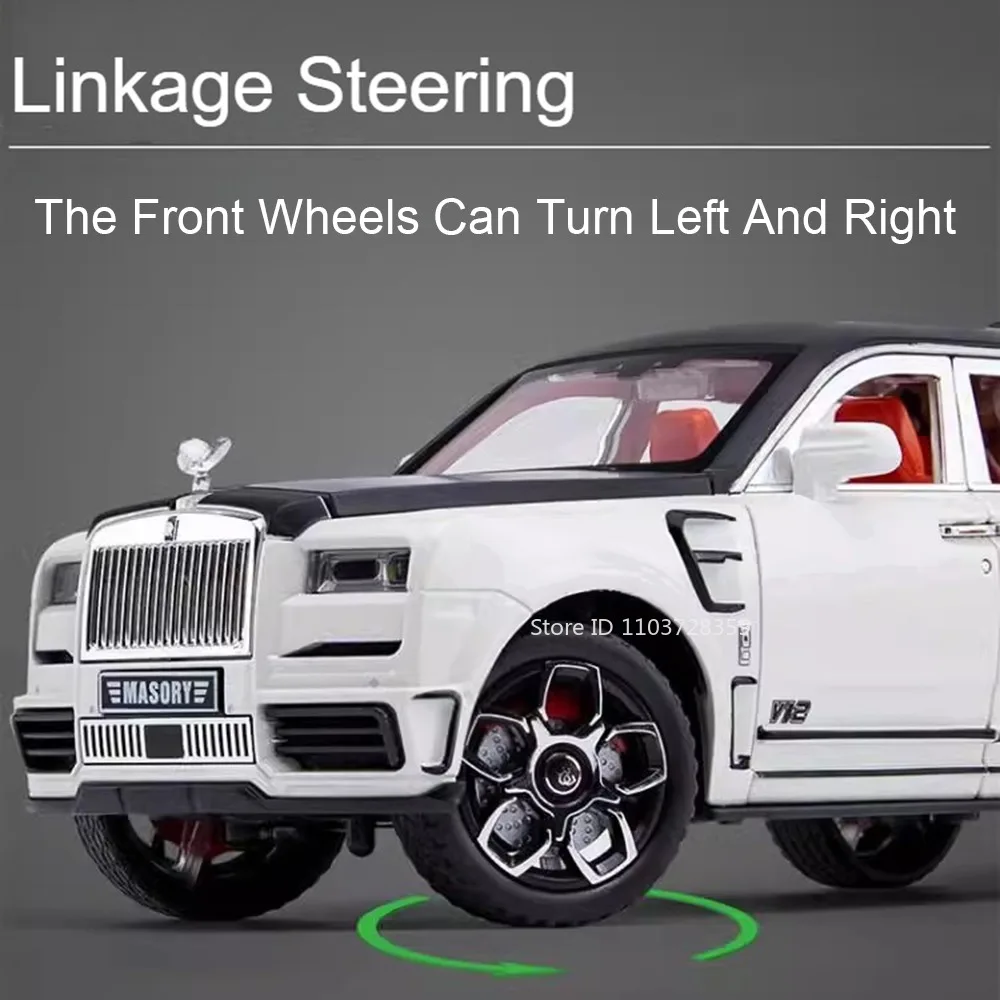 Modelo de juguete Rolls-royce Cullinan Mansory, coches de aleación fundidos, modelos SUV de amanecer, puertas con luz de sonido, espalda abierta, regalos para niños, 1:24