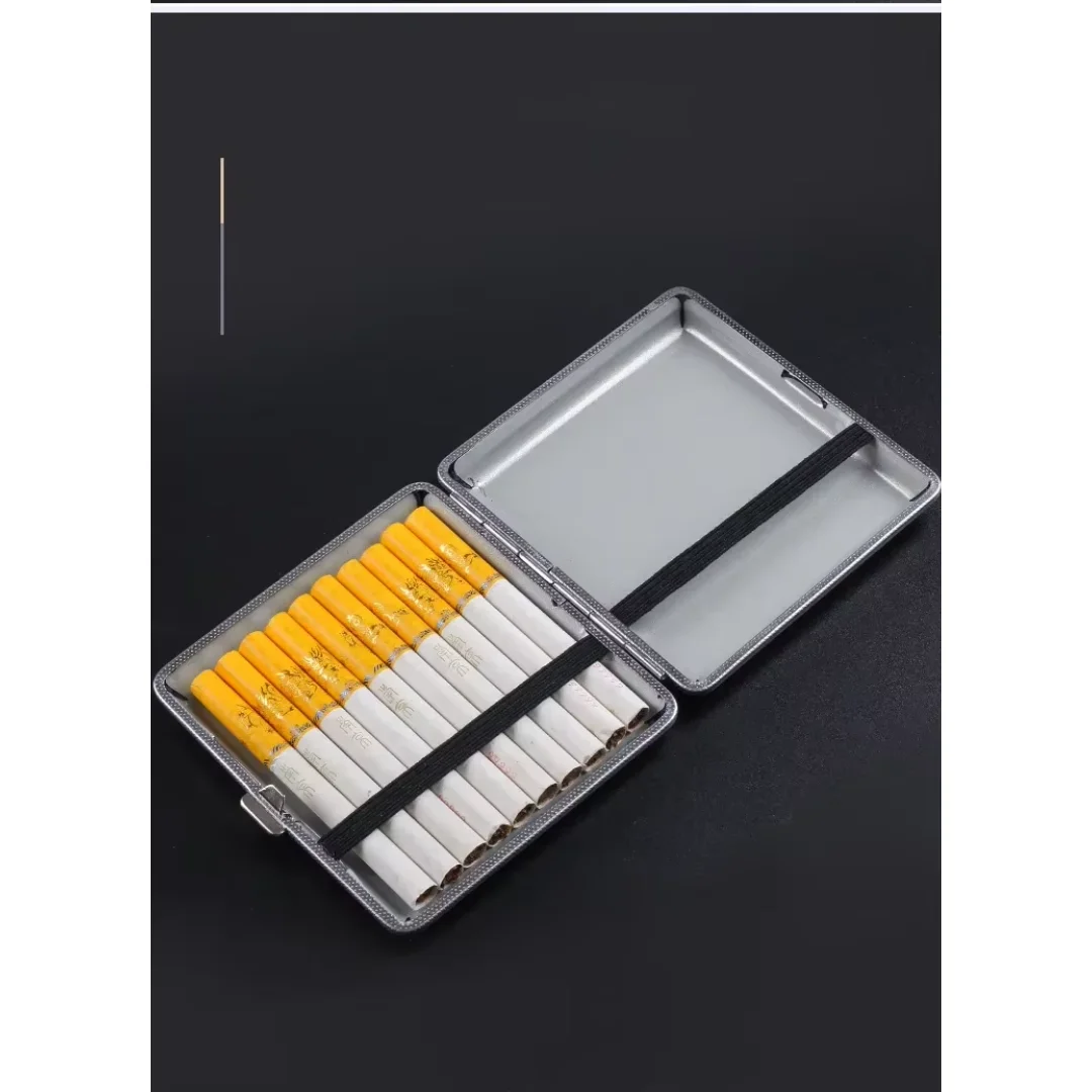 1pc Double-open Leather Cigars Cigarettes Cases for 20 sticks Cigarette Stainless Steel Tobacco Cigarette Boxes Tools view 2