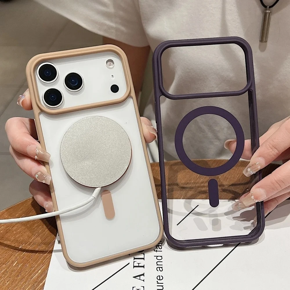 

17Air Case Candy Color Frame Transparent Magnetic Phone Case For iPhone 17 16 15 14 13 12 Pro Max Plus Wireless Charging Cover