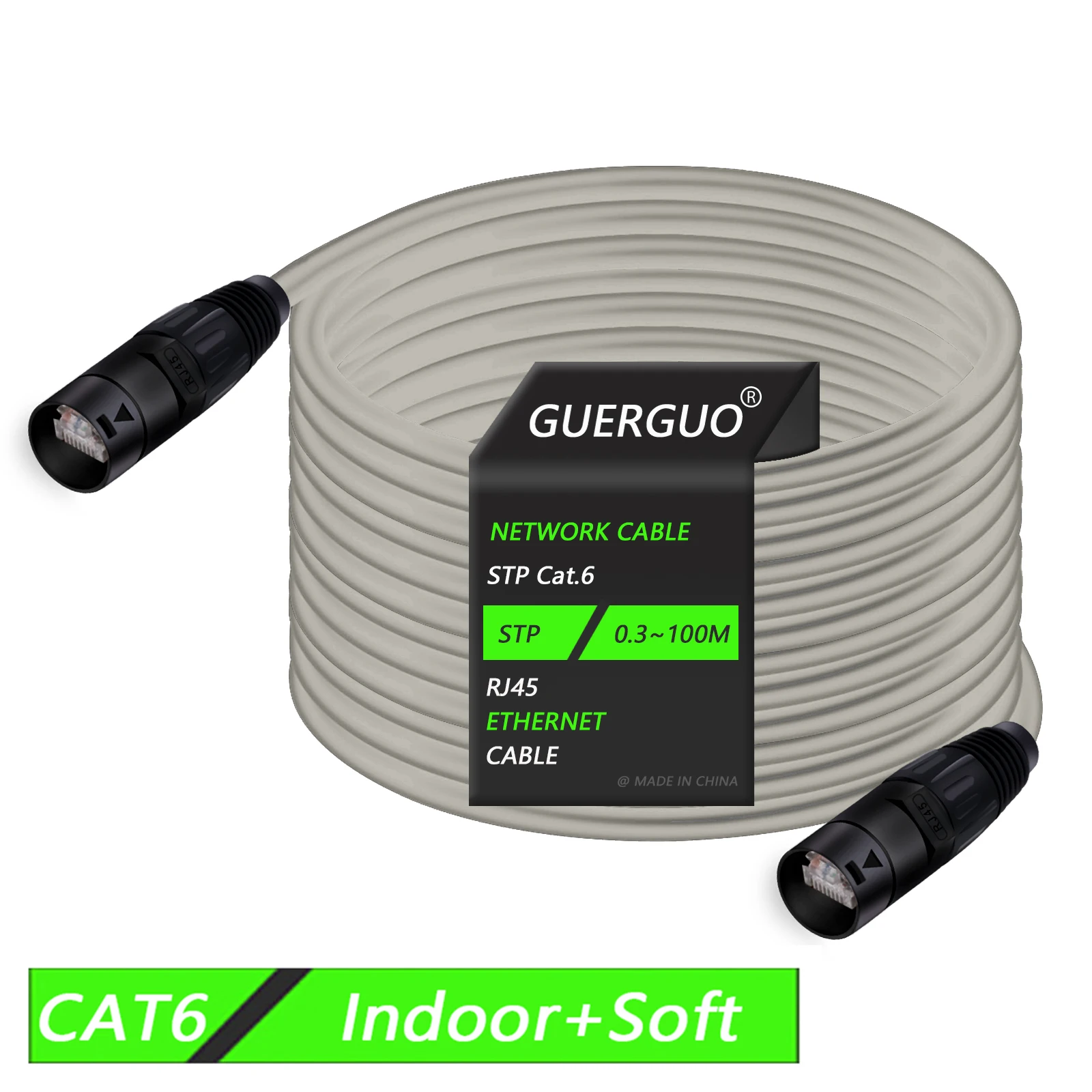 0.3-100M Cat5/CAT6 Stage Ethernet Extension Shielded Gray Cable Indoor LAN Network STP/SFTP Cable with Zinc Alloy RJ45 Connector