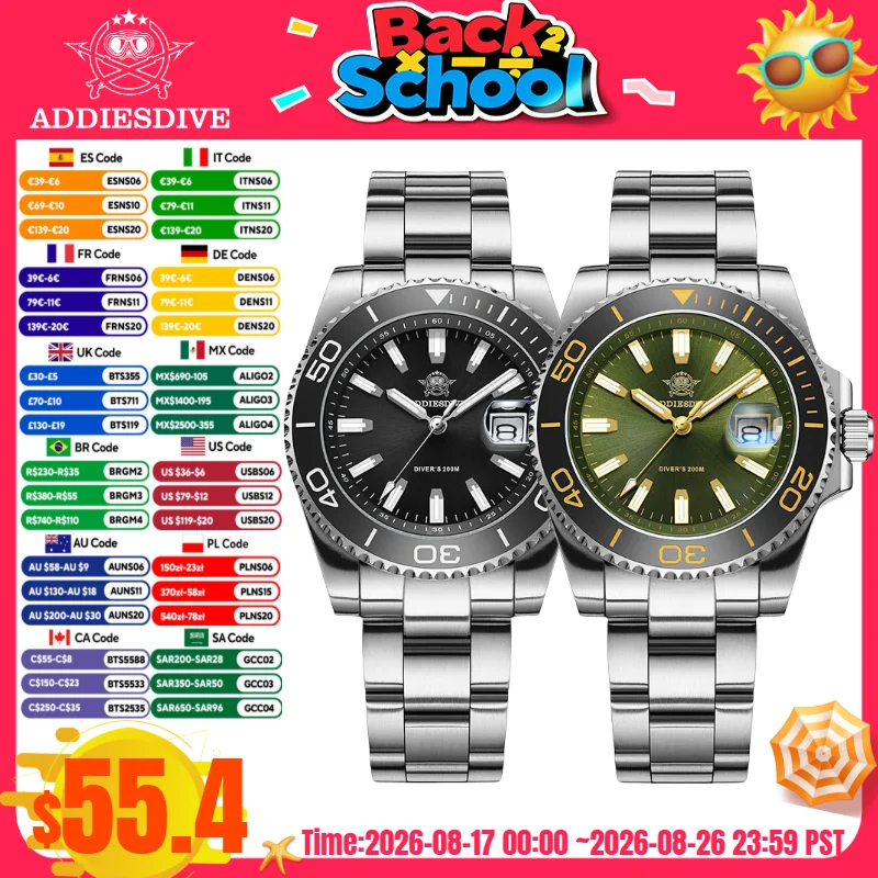 ADDIESDIVE NEUE 41-mm-Quarzuhren aus 316L-Edelstahl, superleuchtend, 20 Bar wasserdicht, AD2510, Kalenderanzeige, Herrenuhren