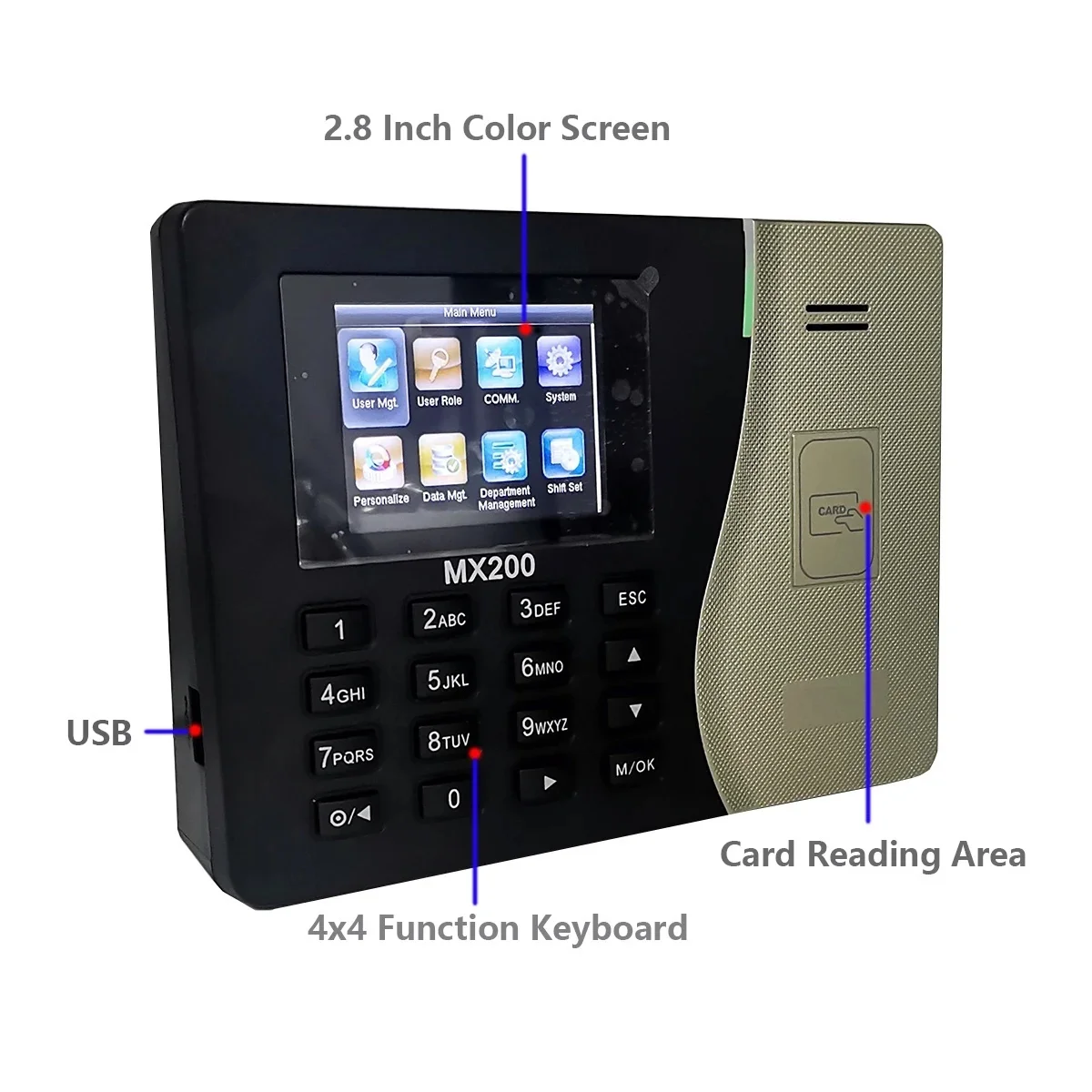 ZK MX200 Employee Time Attendance Machine RFID Card 1000 Users TCP/IP USB Report Download Attendance Recorder for Office Factory