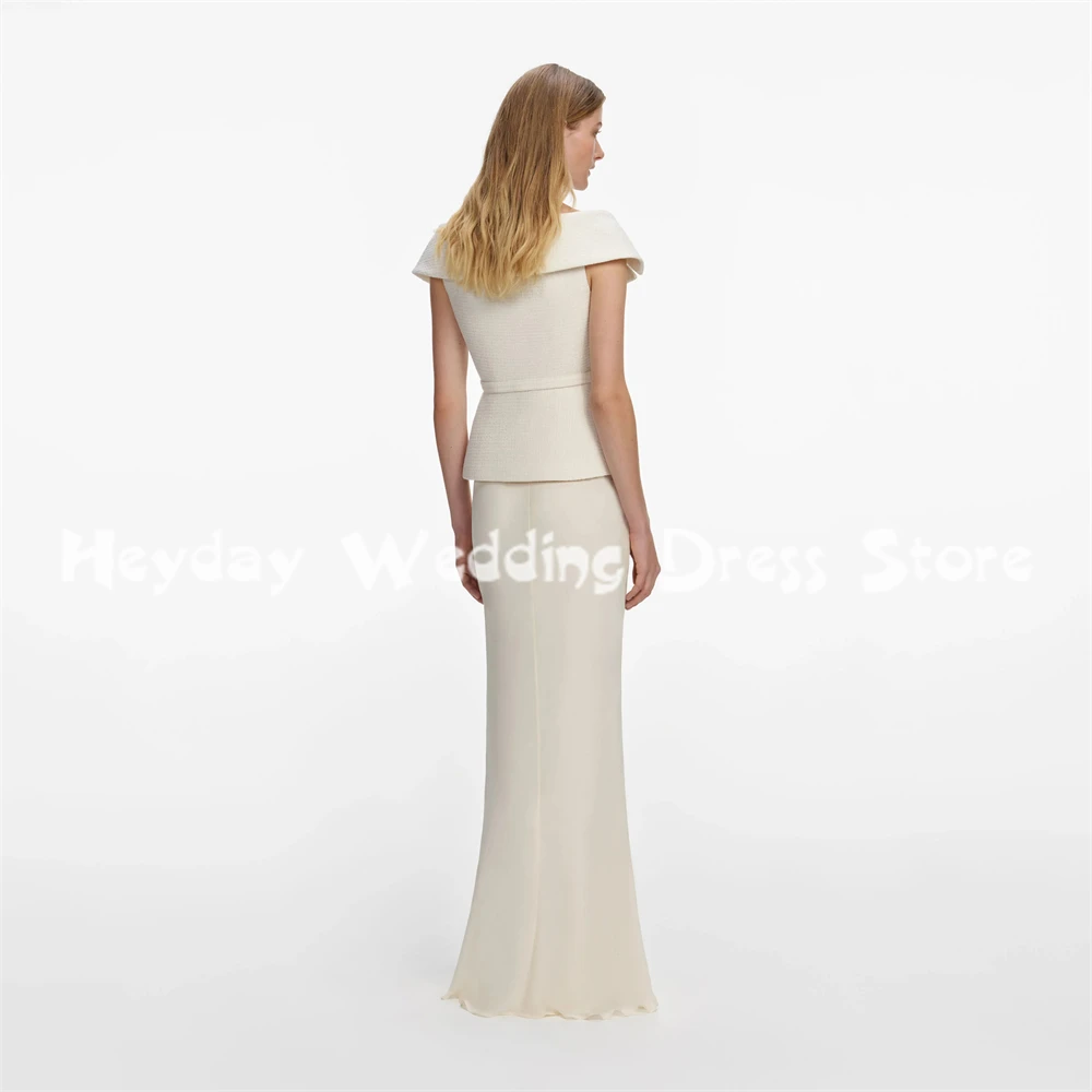 Heyday Women's Customized Boat-neck Button Sashes Mermaid Evening Dresses With Short Sleeves Floor-Length Elegant Dresses 2026