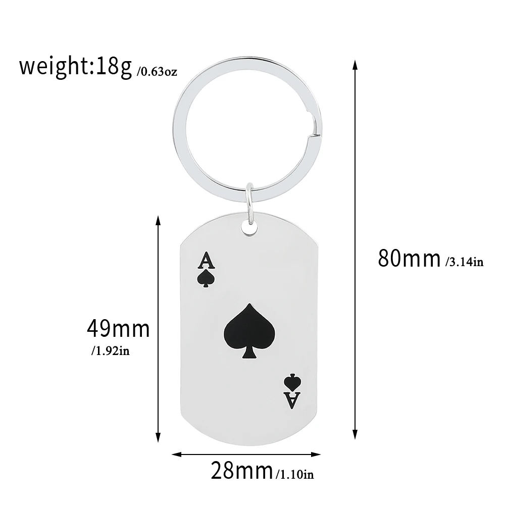 Hearts A Spades A Playing Card Keychain Hip Hop Stainless Steel Heart-Shaped Playing Card Key Chain Men'S And Women'S Ornaments