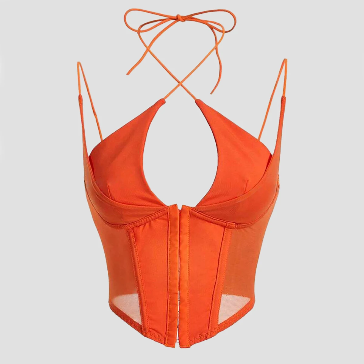 Halter Cross Strap Crop Top Women, Sexy Spaghetti Strap Mesh See Through Bustier, Y2K Streetwear Sleeveless Club Camisole Top