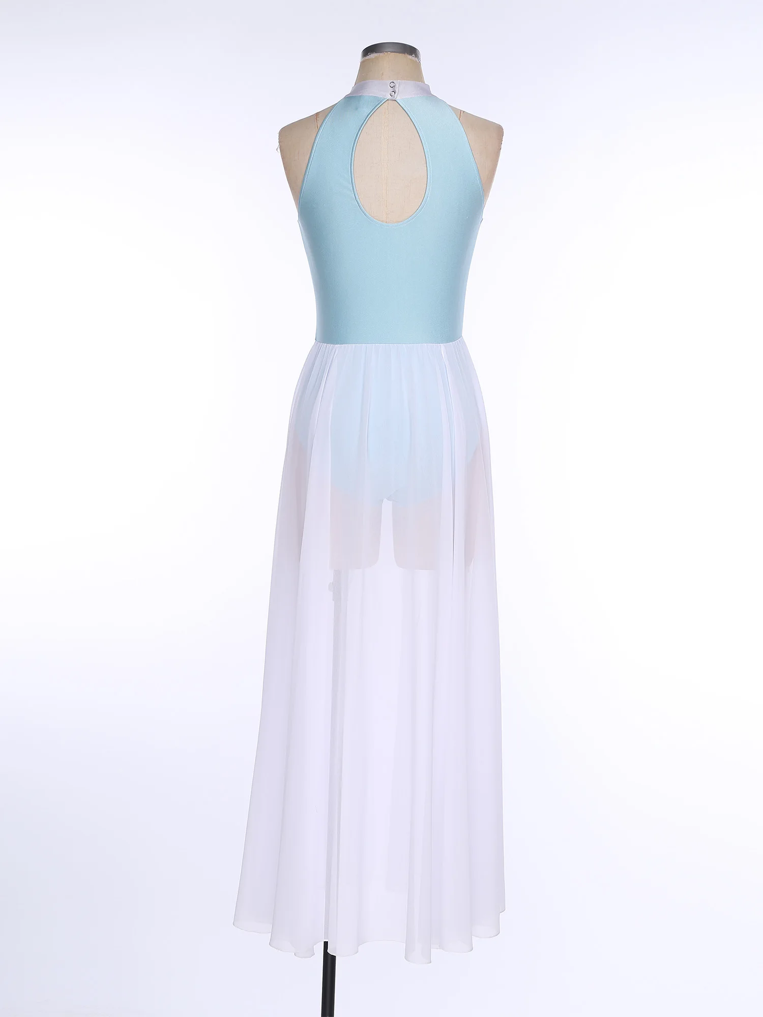 Vestido lírico para mujer, vestidos contemporáneos, cuello halter, sin mangas, superposición de gasa, falda larga, traje de baile de rendimiento