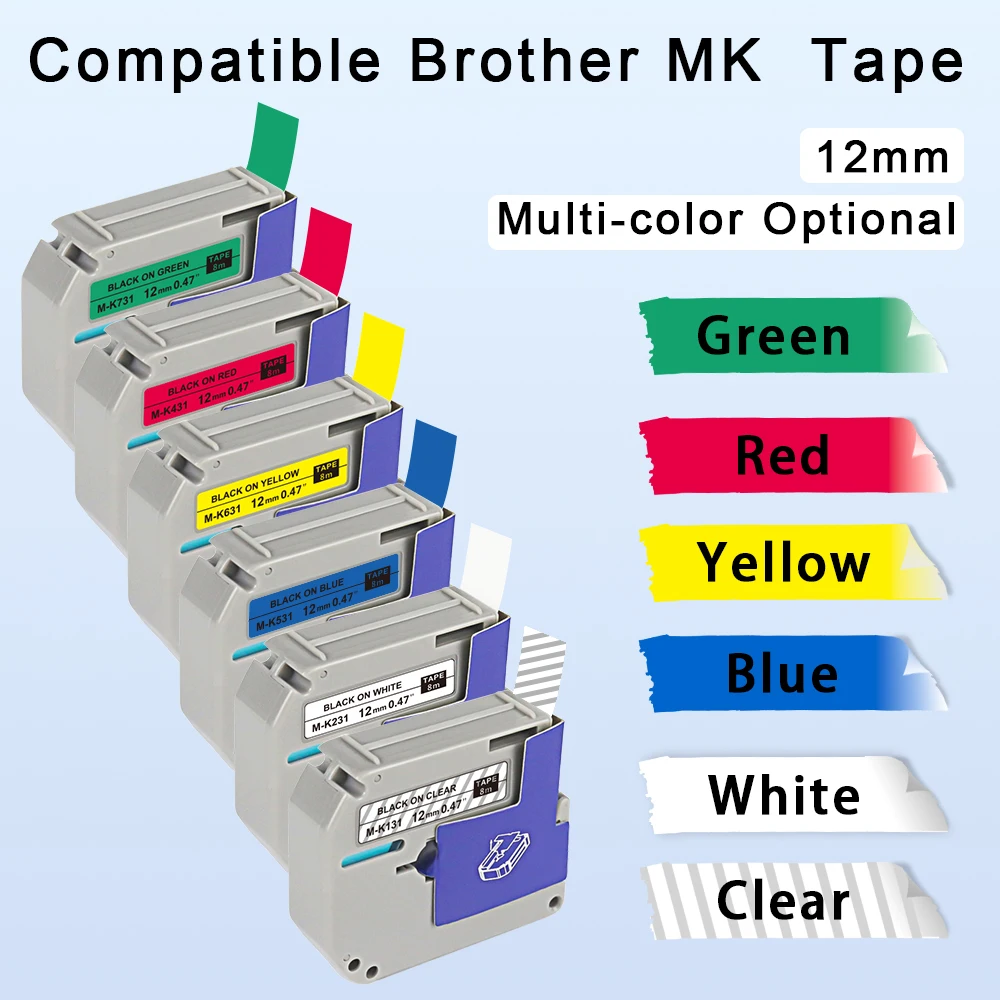 1PK 12mm MK231 Compatible Brother MK Tape  MK231 MK131 MK631 for Brother P-Touch Label Printer PT-80 PT-70 PT-65 PT-M95 Label