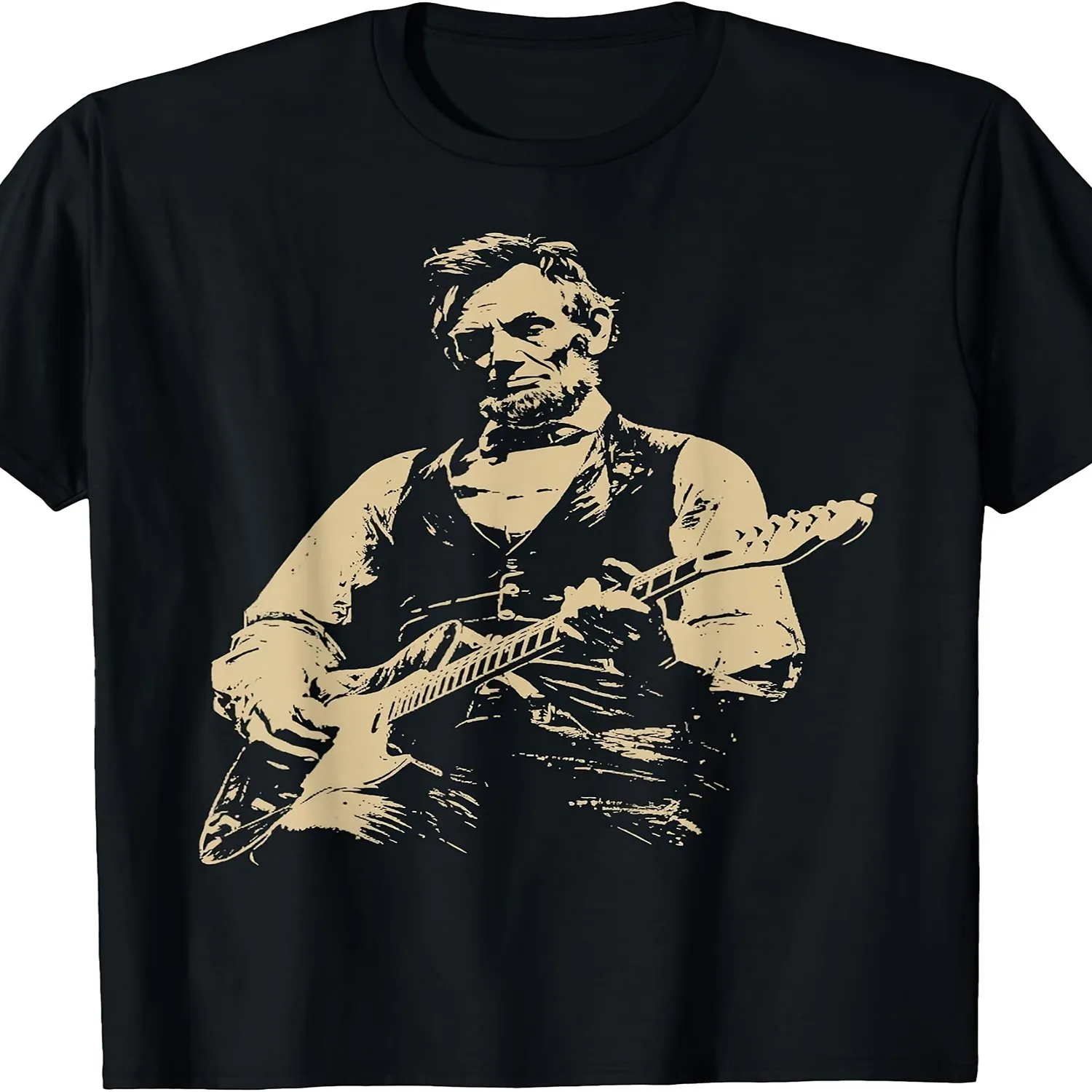 Abraham for LincoLn Playing Electric Guitar Rocker T-Shirt gift for men, everyday wear tee