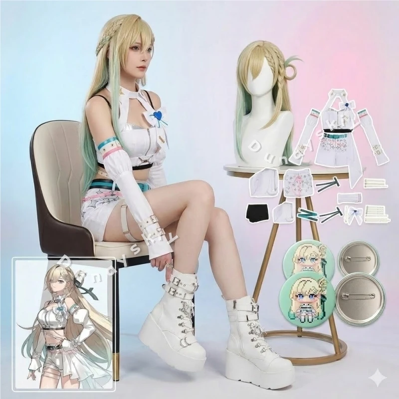 Wuthering Waves Solar5 LYNAE Idol Stage Cosplay Wig Uniform Shoes Anime Game Idol Groups White Fashion Shorts Y2K Halloween