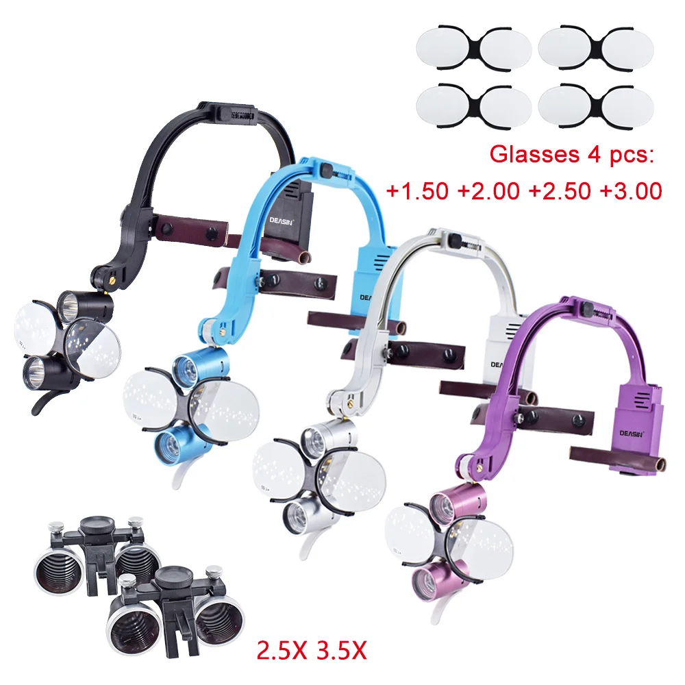 Whole Set 2.5X 3.5X Dental LED Head Light Lamp For Magnification Binocular Loupes 5W Light Dentisit Surgical Headlight Lab Tools