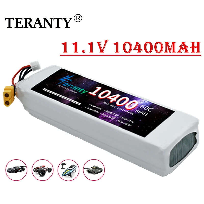 TERANTY-Batterie Lithium Polymère 3S, 11.1V, 10400mAh, Lipo, 60C, Voiture RC, Drone, Racing, Hobby, Rechargeable, Quadrotor,