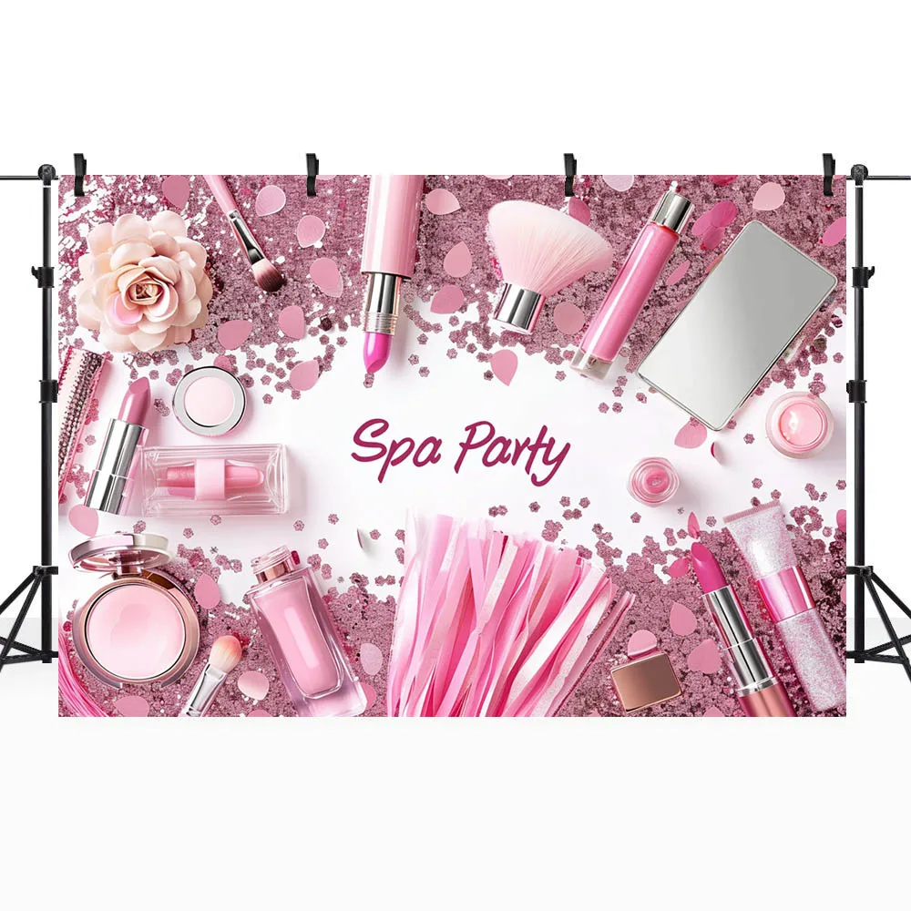 خلفية حفلات الترتر الوردي من Mocsicka ، مستحضرات التجميل ، الماكياج ، بيجامة الفتيات ، خلفية عيد ميلاد النساء ، استوديو الصور