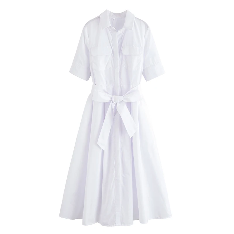 YENKYE Herbst 2025, Frauen Solide Mit Gürtel Langes Hemd Kleid Vintage Revers Kragen Kurzarm A-linie Casual Kleider Maxi Vestidos