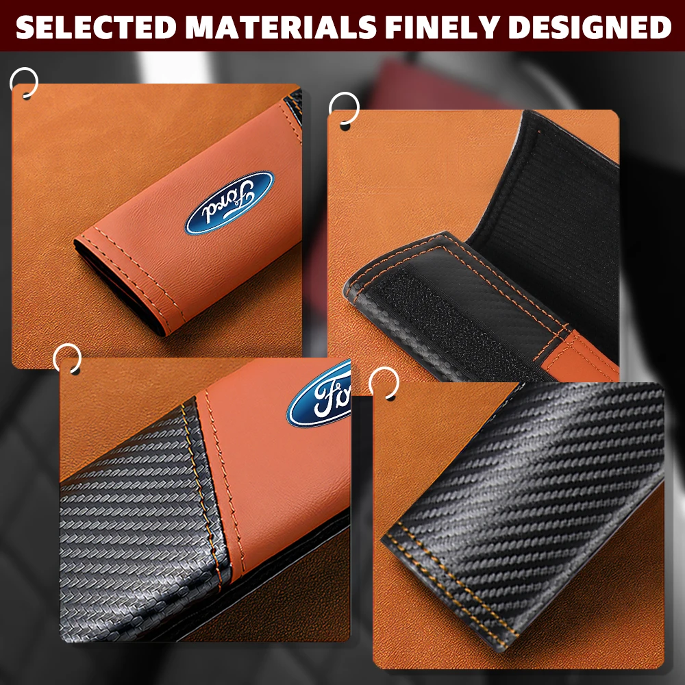 2PCS Carbon Fiber Car Seat Belt Cover Shoulder Protector Pad Accessories Wheel For Ford Kuga Mustang Focus Fiesta Ranger Mondeo - view 5