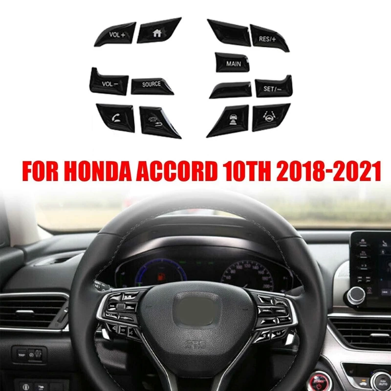 13PCS Car Steering Wheel Button Switch Cover Frame Trim Sticker For 2018-2021 Honda Accord 10Th