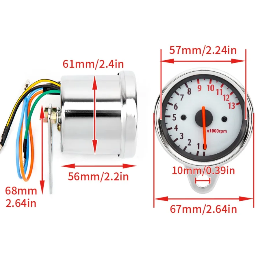 Motorbike Universal Refit Parts Pointer Type Inductor Tachometer White Background 5 Lines 13000 RPM Motorcycles Digital Meter