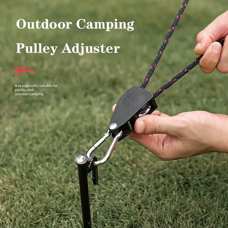 

Camping Tent Tether Kit with Heavy Duty Ratchet, Quick-Tighten Wind Buckle, and Pulley Design