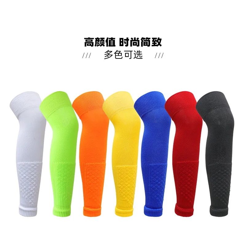 A Set Anti Slip Soccer Socks Adults Kids High Elasticity Soccer Shin Guard Sleeves Over Knee Football Leg Guard Protective Gear