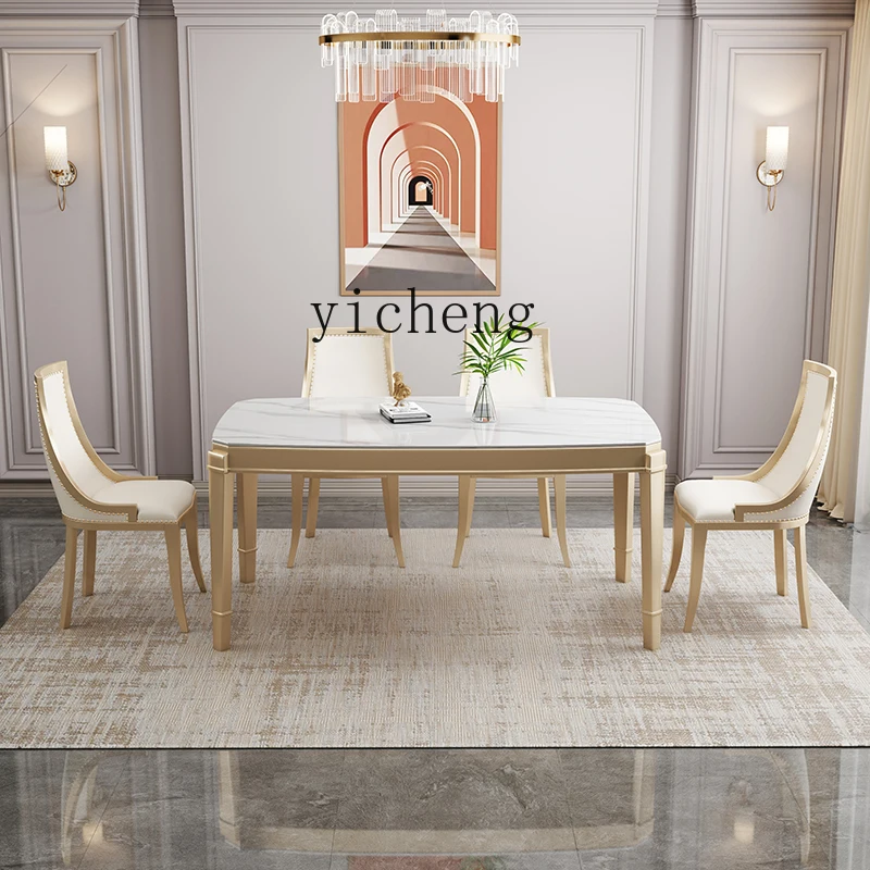 HYP American Light Luxury Post-Modern Dining Tables and Chairs Set Solid Wood Rectangular