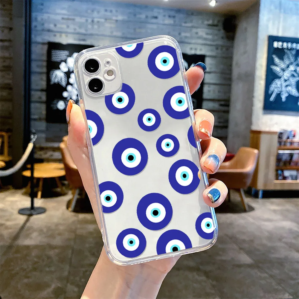 Lucky Eye Blue Evil Eye Print Phone Case For iPhone 15 14 12 13 11 Pro Max XR X XS MAX SE 7 8 Plus Cover Clear Shockproof Fundas