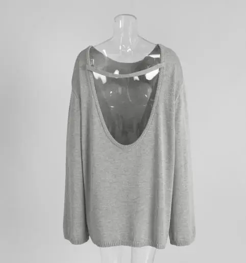 

Women's Sweater 2025 Spring Autumn New Solid Color Round Neck Long Sleeve Loose Sexy Backless Knitted Casual Pullover Sweater