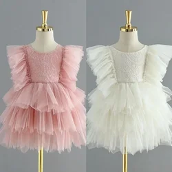 Backless Ruffles Lace Flare Sleeves Layered Princess Party Dresses