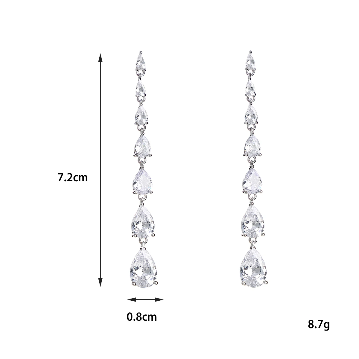 Cubic zirconia bridal earrings for female brides, crystal chandelier wedding pendant earrings for prom or beauty pageants