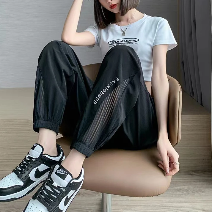 

Спортивные брюки Qui Dry Ice Silk, женские тонкие солнцезащитные брюки в стиле пэчворк с кондиционером, брюки Harlan с девятью точками
