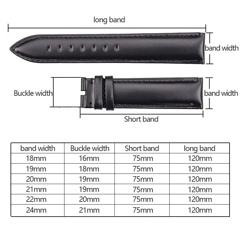 Black Brown Watchbands 18mm 19mm 20mm 21mm 22mm 24mm High Quality Smooth Strap with Pin Buckle Accessories