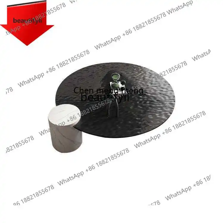

E153 Italian Mild Luxury Marble Water Ripple Glass Tea Table Living Room Sample Room Creative round Tea Table