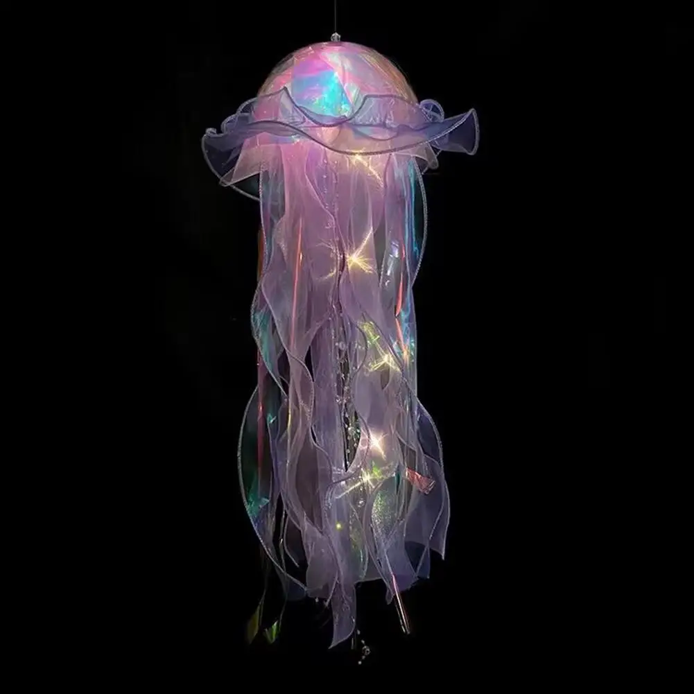 

Jellyfish Colorful Nightlight Button Battery Hanging Ceiling Lantern with Ribbon&Bead LED Bulbs for Children Bedroom