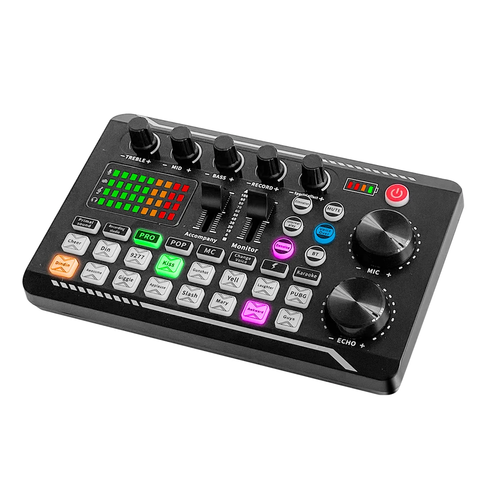 Tarjeta de sonido V8S, interfaz de Audio en vivo con efectos de mezclador de DJ, cambiador de voz, mezclador compatible con Bluetooth para transmisión en vivo y canto