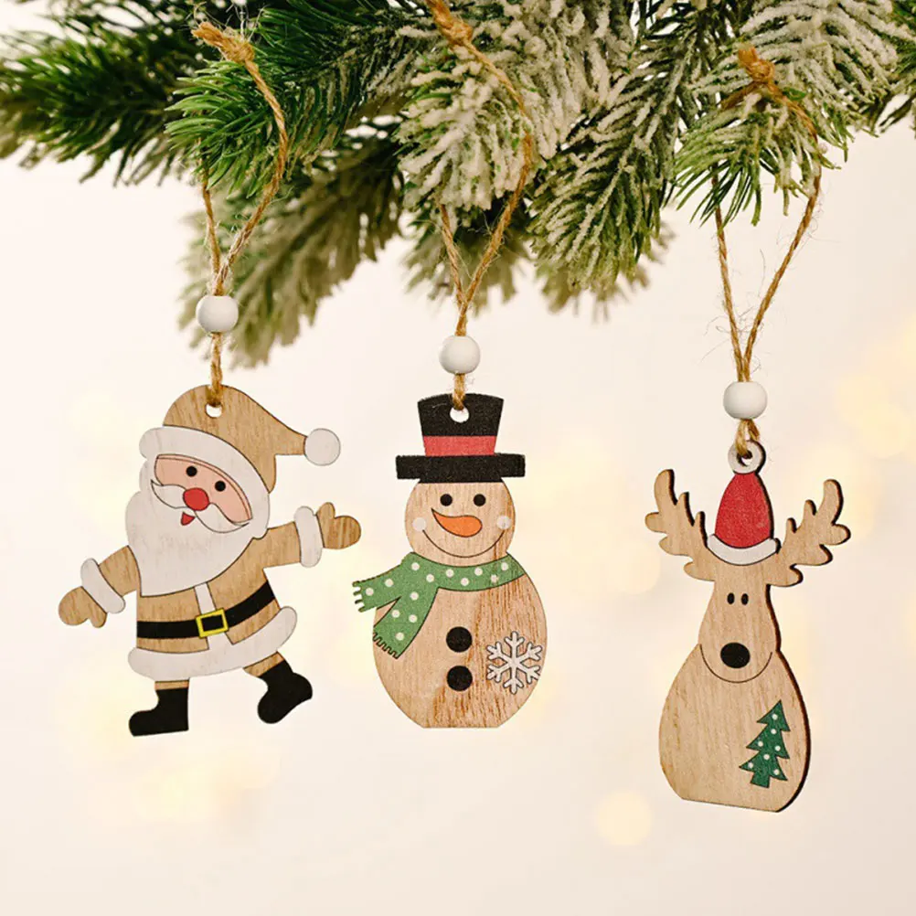 

18 Pcs Christmas Tree Decorations Inflatable Xmas Pendants Wooden Baubles Hanging naments for Tree Wall Door Window Fireplace