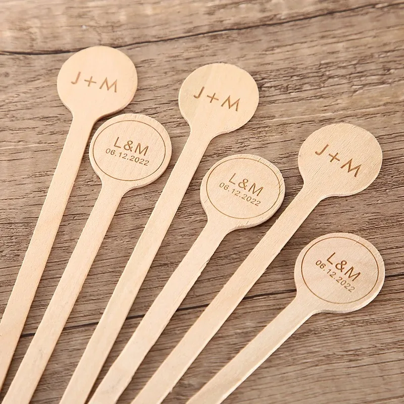 100pcs Custom Wooden Stir Sticks for Wedding Cocktails Monogram Drink Stirrers cheers to Swizzle Sticks Cocktail Stirrers Bridal