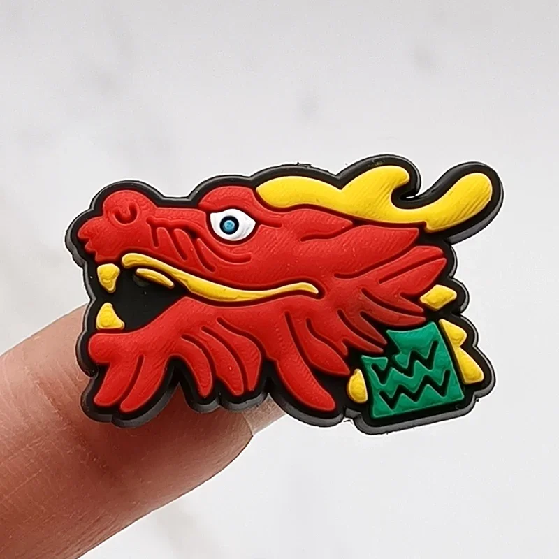 1Pcs Chinese Red Style PVC Shoe Charms Accessories Lion Dance Mahjong Shoes Upper Pins Decoration Sandals Buckle Kid Party Gift