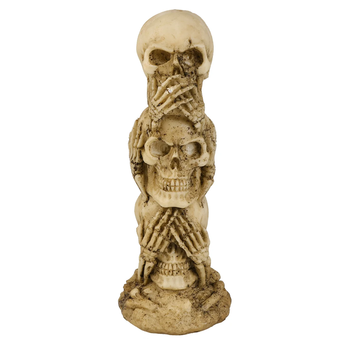 Hear-no See-no Speak-no Evil Skull Statue Sculpture Figure Stacked Skulls for Halloween Decoration Skull Collection