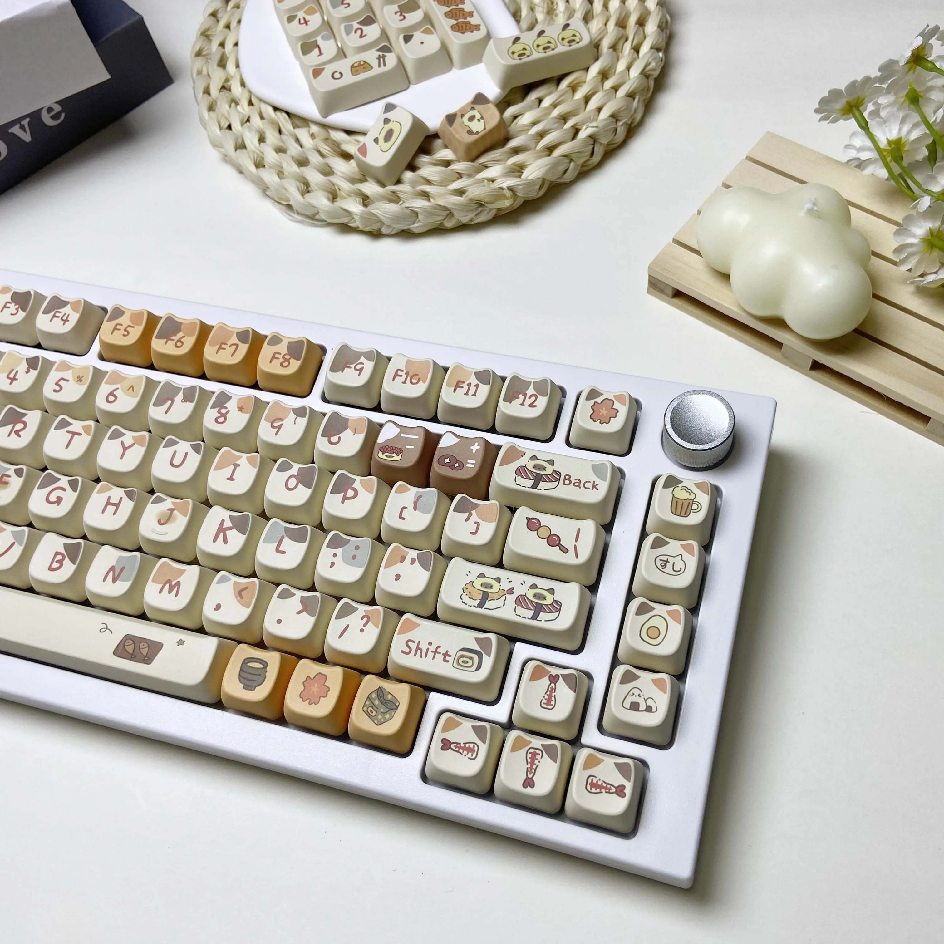 

Sushi Cat Keycaps MAO Profile Cute Cat Ear Shape DIY Custom PBT Keycap Set for MX Switches Mechanical Keyboard 60% 75% 87% 100%