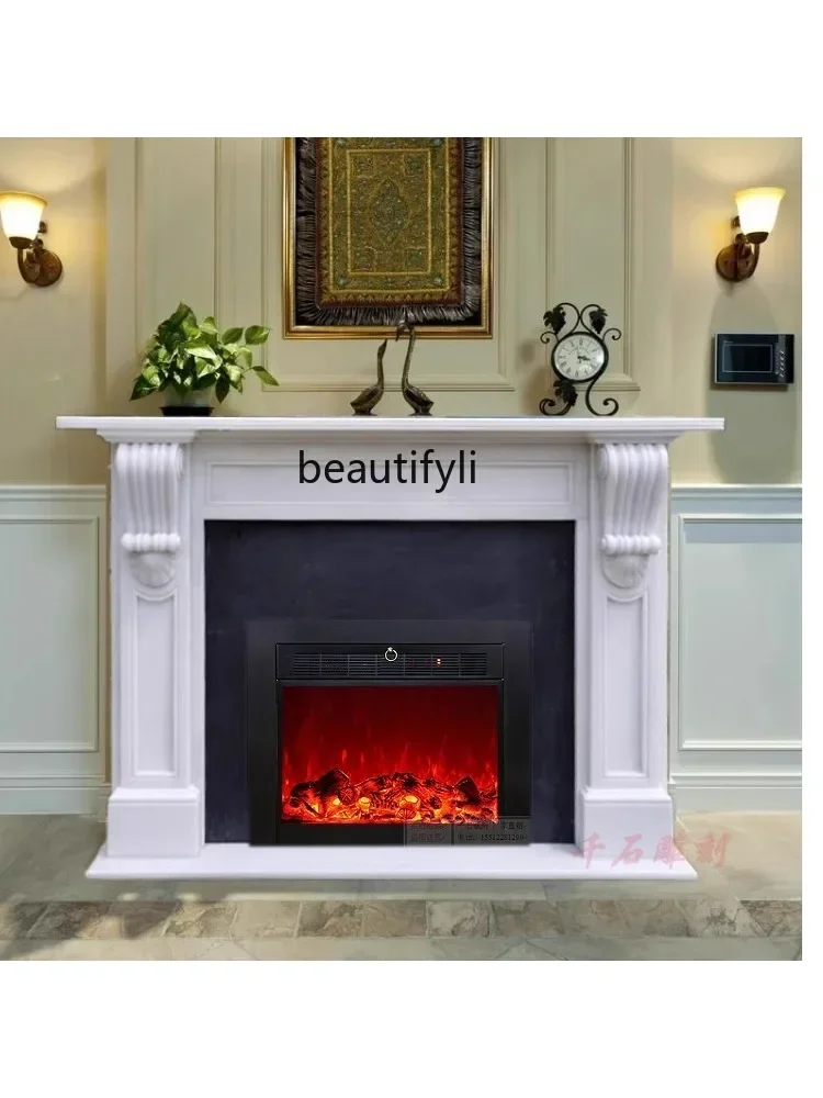 

Marble stone fireplace European modern simple entrance ornament stone carving fireplace decorative cabinet