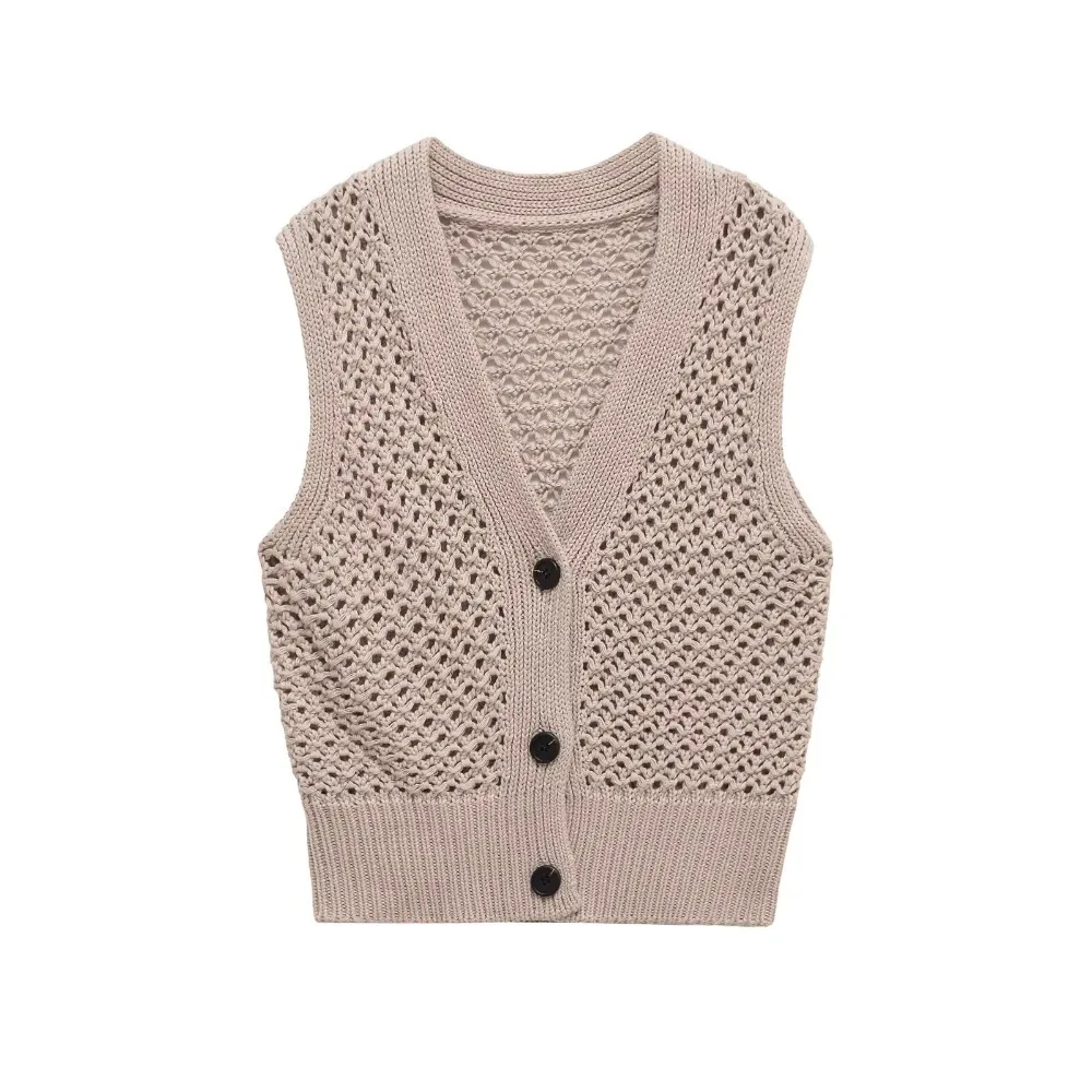

Mesh Vests for Women Knit Cardigan Sweater Female Crop New Top Pretty Crochet Elegant Fashion Trend 2025 Vest Waistcoat