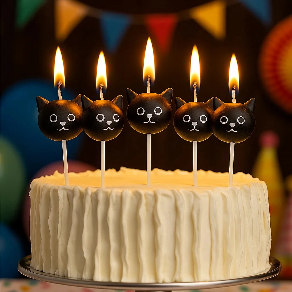 5PCS Schwarze Katze Alles Gute Zum Geburtstag Kuchen Kerzen Cartoon Nette kinder Party Katze Kuchen Verziert Baby Glücklich Kerzen