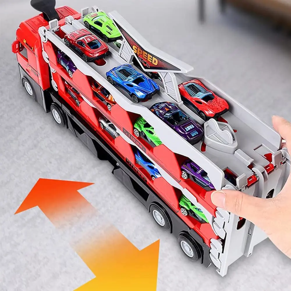 2023 New Mega Hauler Truck with Ejection Race Track, Kids Deform Catapulting Big Truck Storage Car Transporter Truck Toy Set