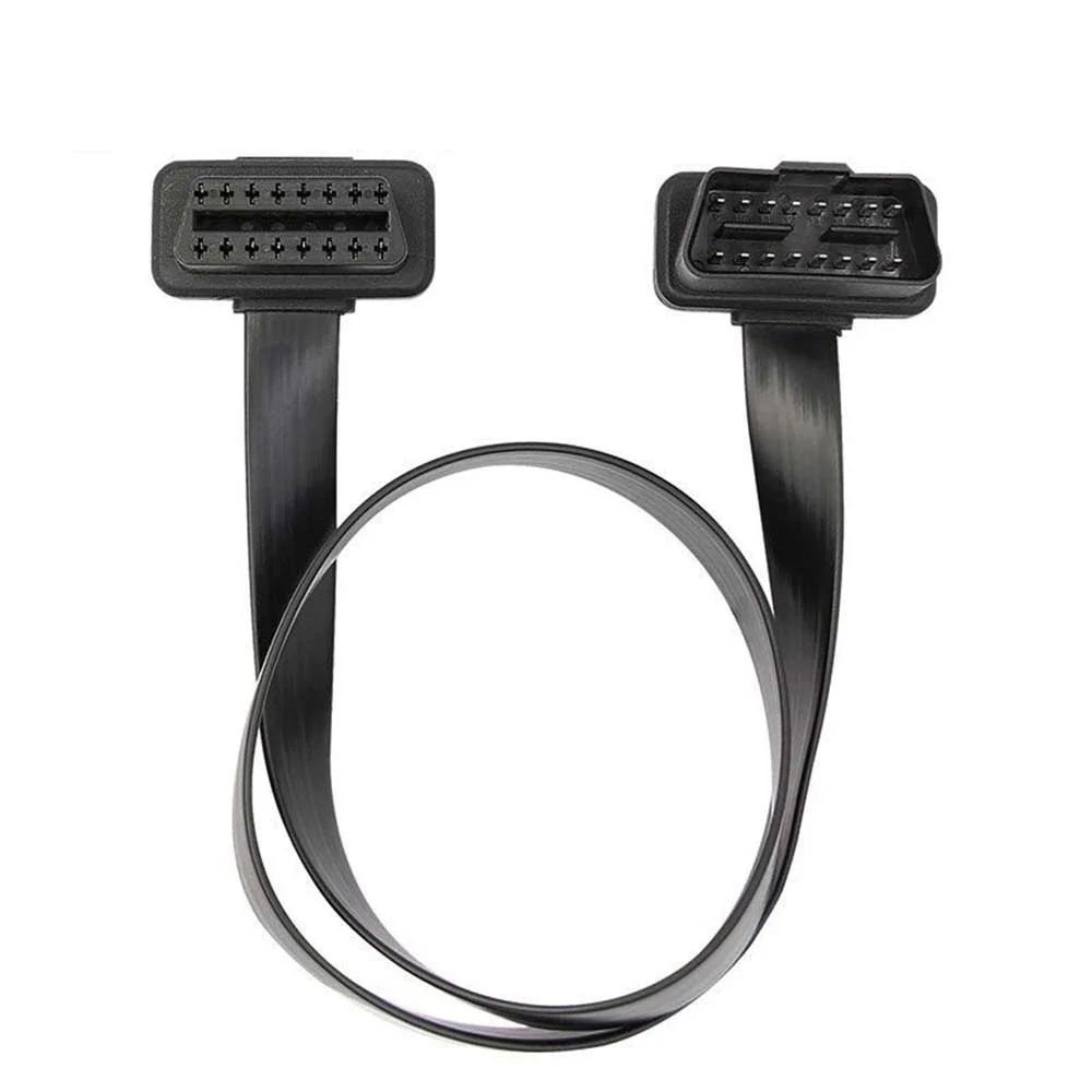 30CM Flat+Thin As Noodle 16 Pin Socket OBD OBDII 16Pin Male To Female Car Scanner OBD2 ELM327 Extension Cable Connector