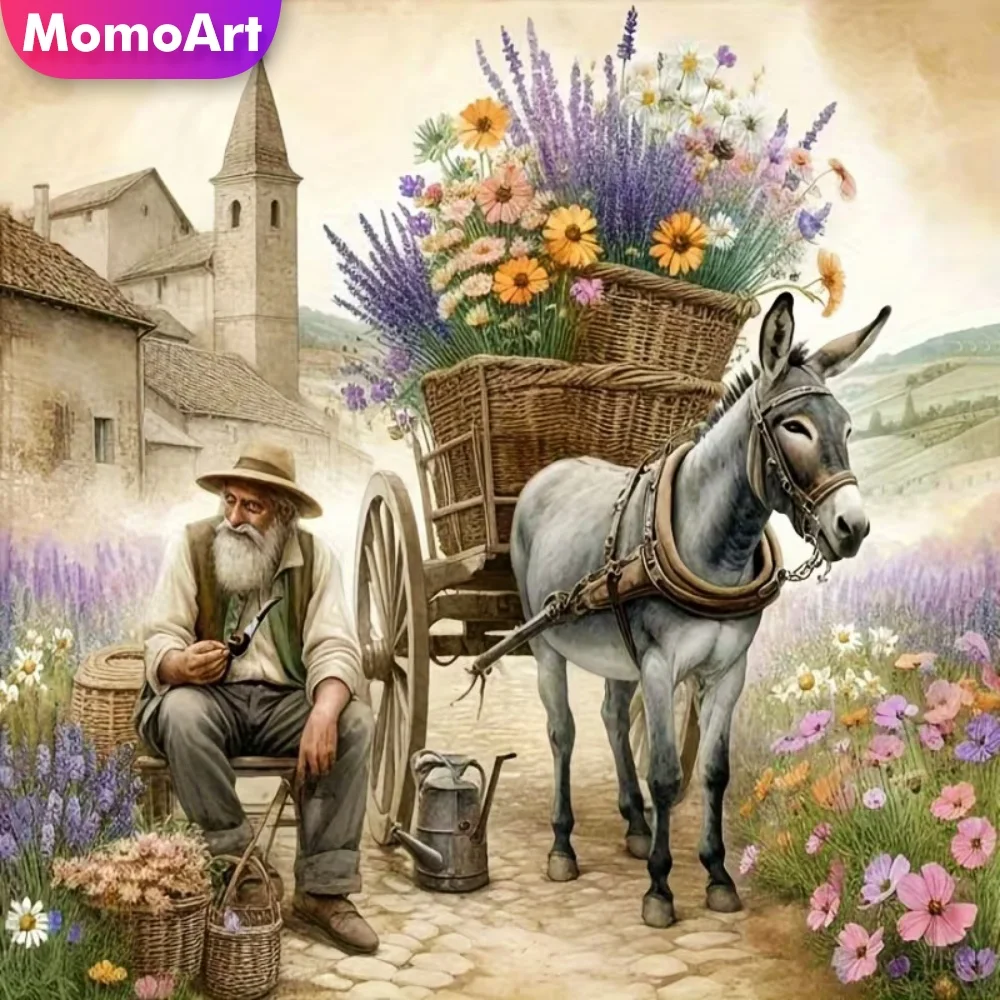 Momoart Diamant-Mosaik Männerporträt Neuerscheinung DIY-Malerei Esel-Muster für Erwachsene Anfänger Stickerei Bauernhof Einzigartiges Geschenk