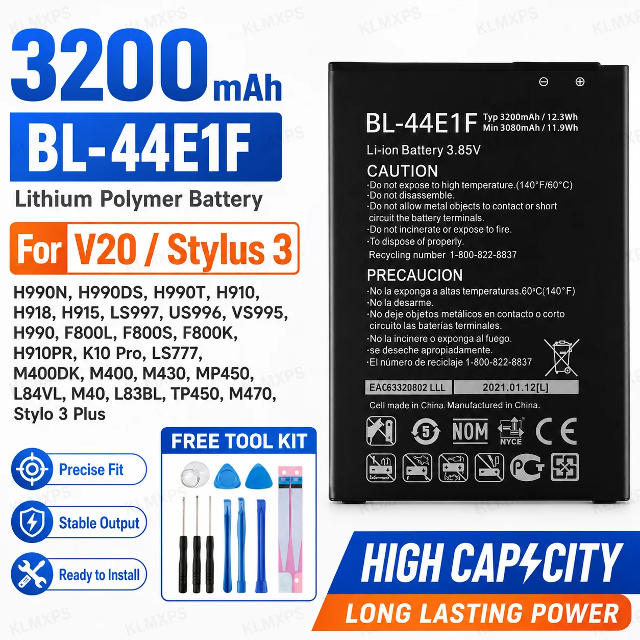Battery For LG G6 V10 V20 V30 V40 V50 ThinQ BL-44E1F BL-45B1F BL-T32 BL-T33 BL-T34 BL-T37 BL-T42 Rechargeable Phone Battery view 2