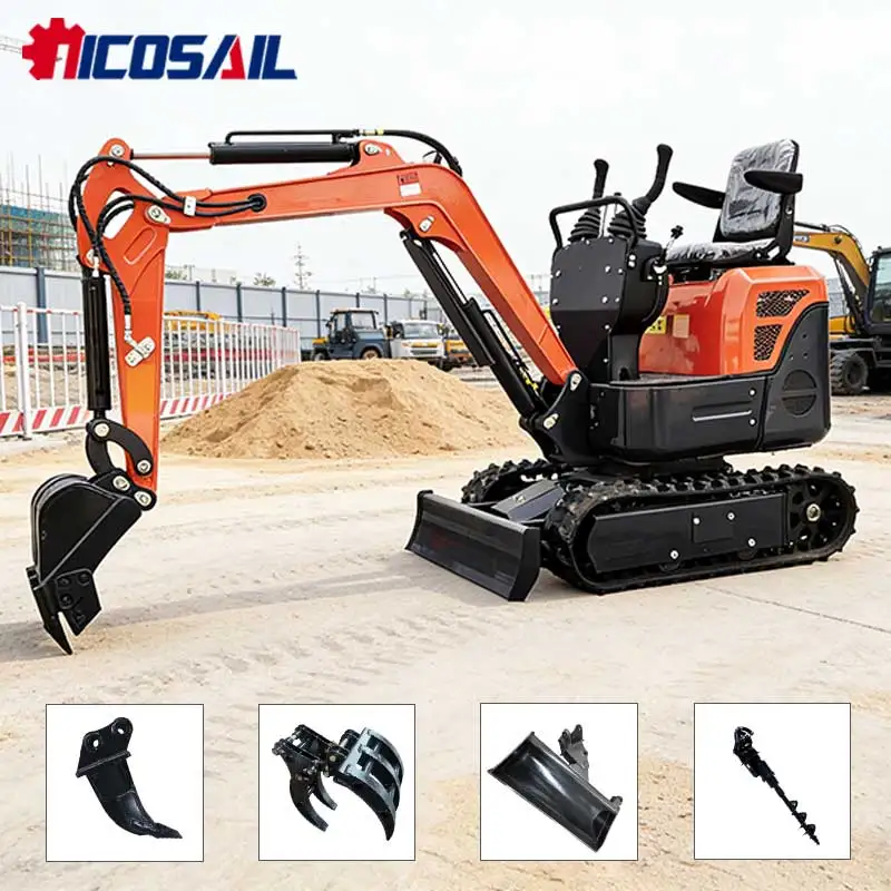 

Mini Excavators 1 Ton Durable Rubber Track Excavator For Landscaping Home Garden Use
