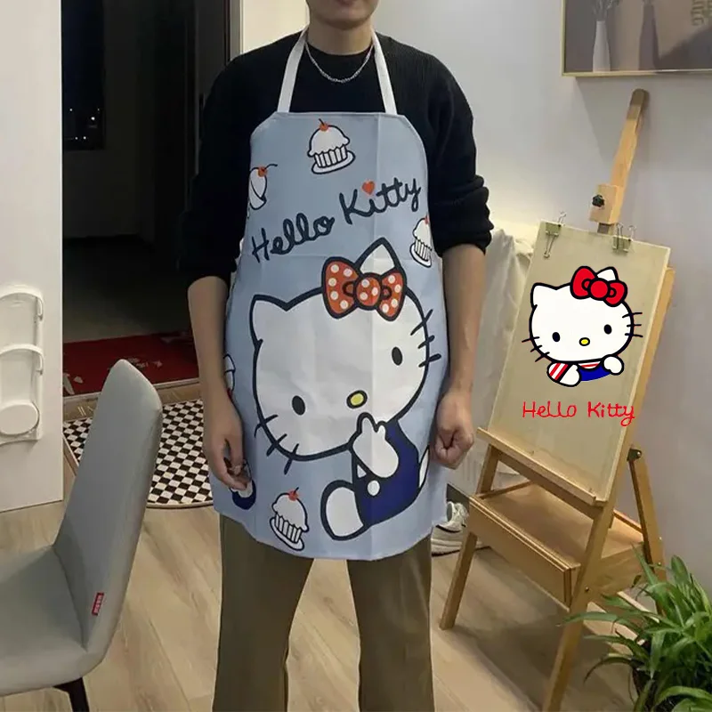 Waterproof Cartoon Hello Kitty Sleeveless Apron Cute Kitty Printed Oil Resistant Kitchen Supplies Cotton Linen Apron Easy Clean