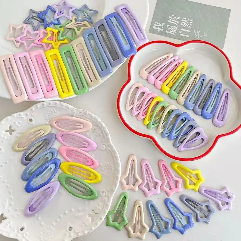 10Pcs/Lot Candy Color Star Hair Clips for Baby Girls Colorful Heart Metal Snap BB Clip Boutique Hairpin Kids Hair Accessories