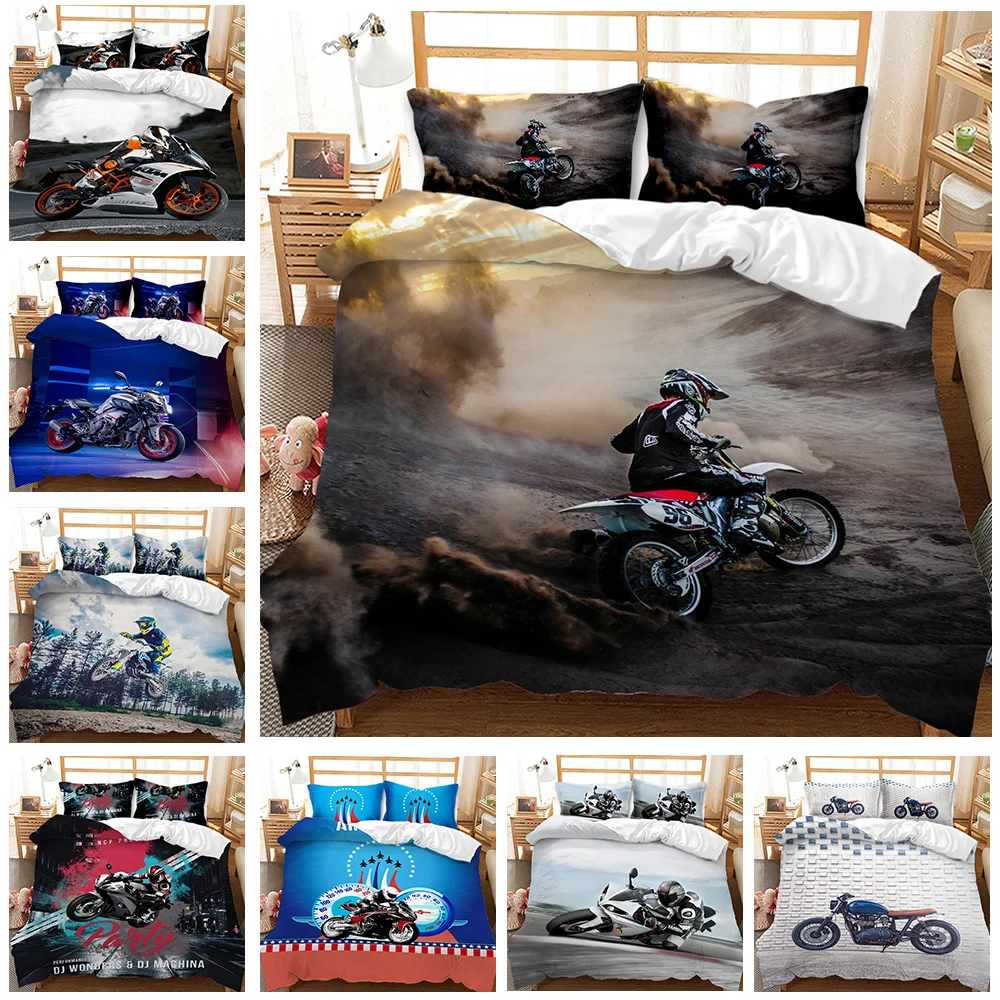 

Motorbike Comforter Cover Set Queen Size, Boys Motocross Rider Duvet Cover, Teens Racing Motorcycle Dirt Bike Bedding Set Child