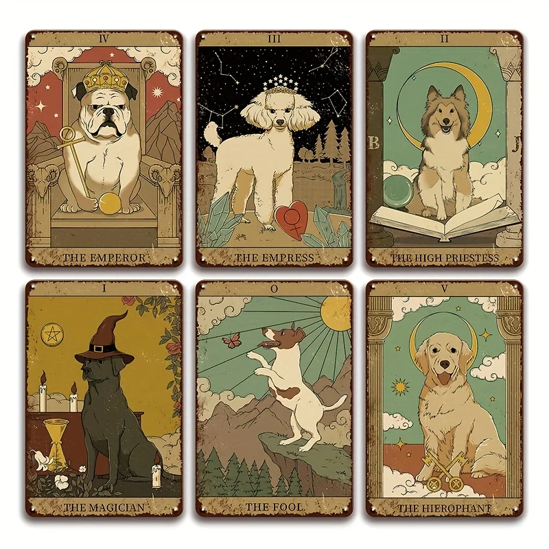 

Набор из 6 жестяных табличек в стиле ретро с рисунком собак, идеально подходящих для украшения ванных комнат, общежитий или подарков для любителей собак. Eac