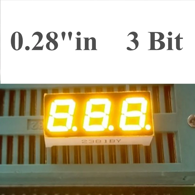 

20PCS Yellow 3 Bit 0.28 inch Digital Tube LED Light 7 Segment Display 22.6*10*6.1mm Nixie tube common cathode